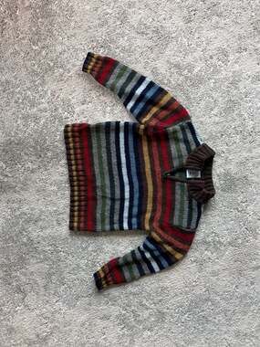 Vintage Old Navy Toddler 4T Multicolor Striped Quarter-Zip Wool Blend Sweater